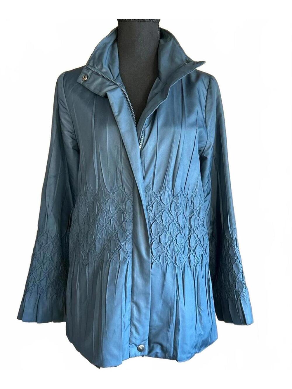 Flair Women's Navy Blue Crinkle Mock Neck Jacket Small Cozycore Lightweight
